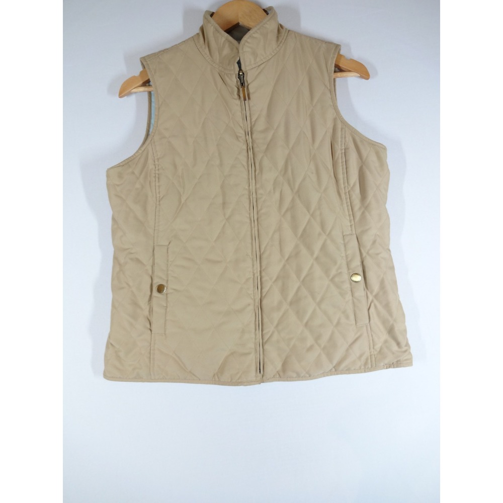 VTG LRL Reversible Quilted Puffer Vest Womens M Tan Blue Equestrian Preppy Fall